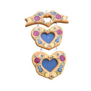 Vintage Hand Painted Wood Wall Decor Heart Shaped Grandmacore Floral